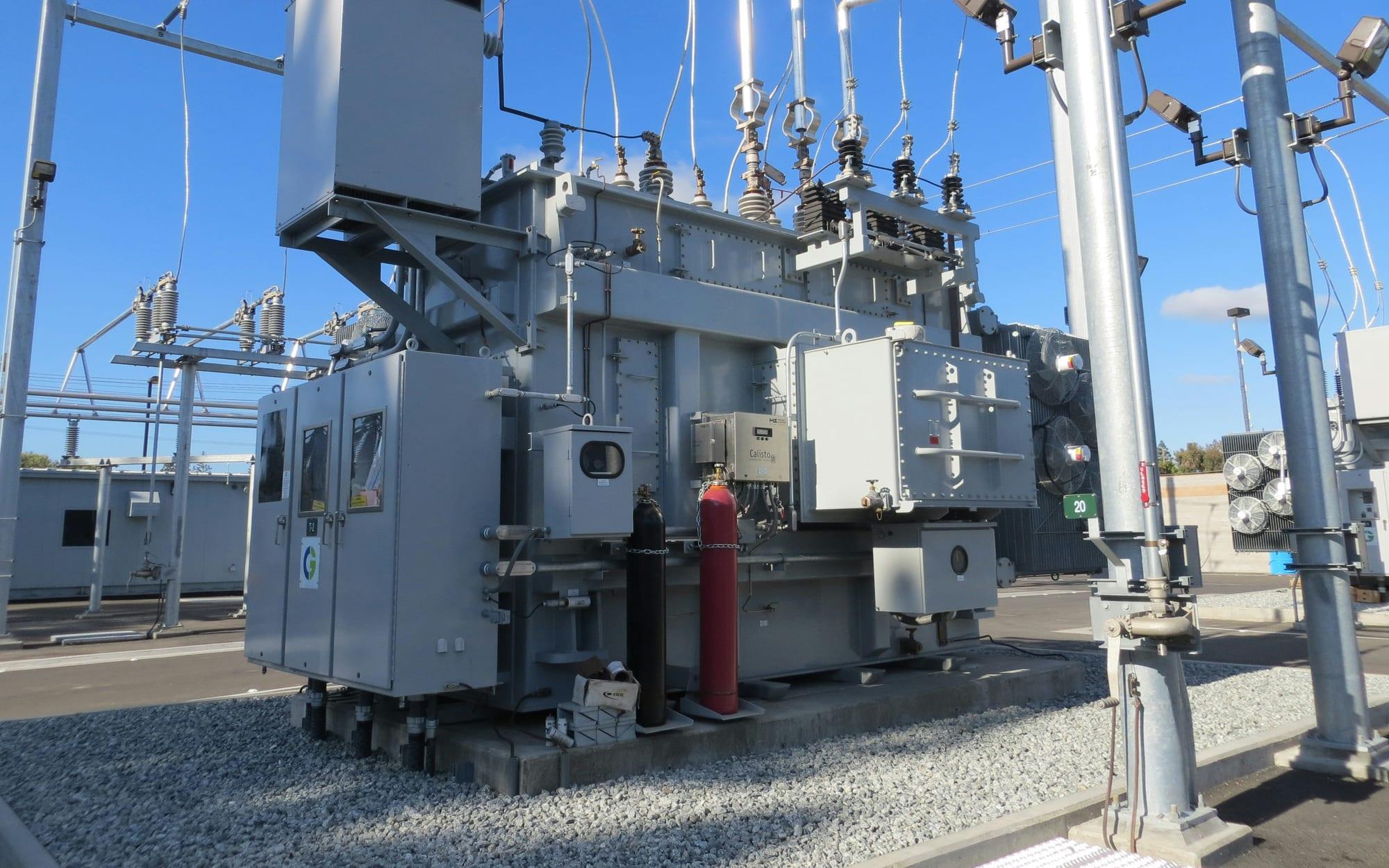 Power transformer at an electrical substation