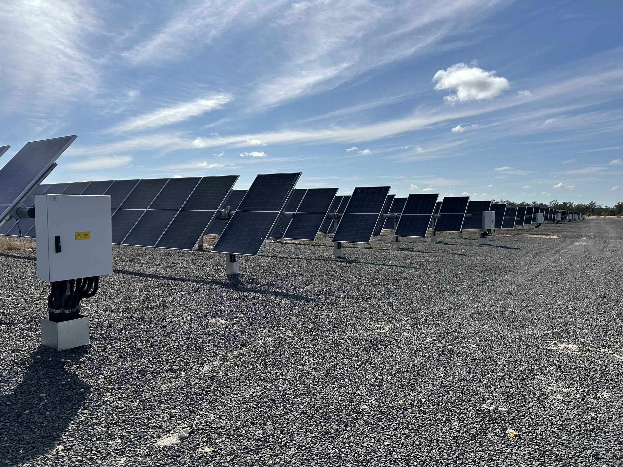 Single-axis tracking solar array at a hydrogen demonstration plant